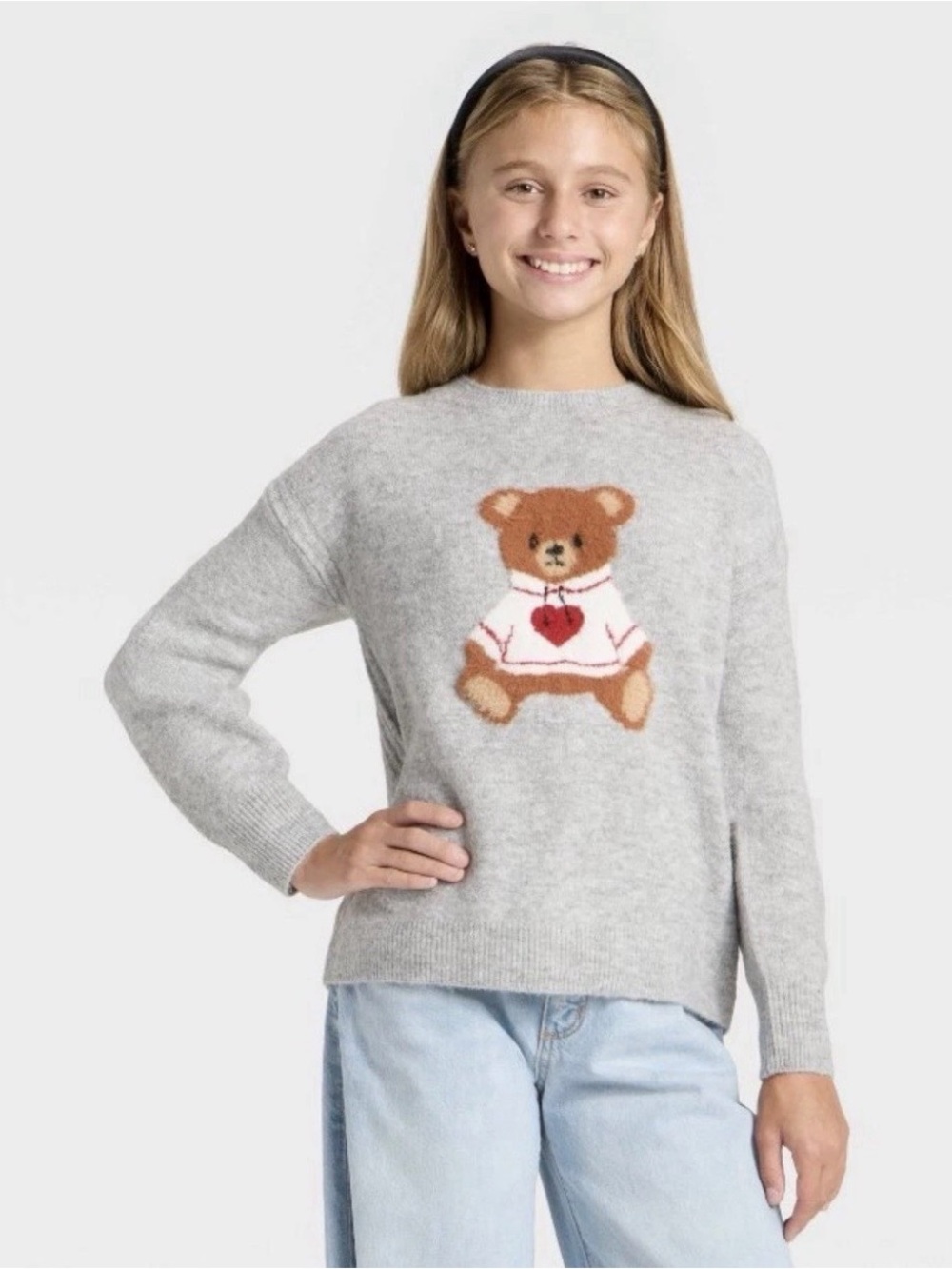 Girls' Teddy Bear Sweater - Art Class™ Heather Gray - L (10/12) NWT